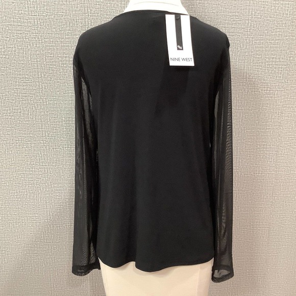 NINE WEST Women's Keyhole Crystal Elegant Top Long Sleeves sz M NWT - Picture 3 of 6
